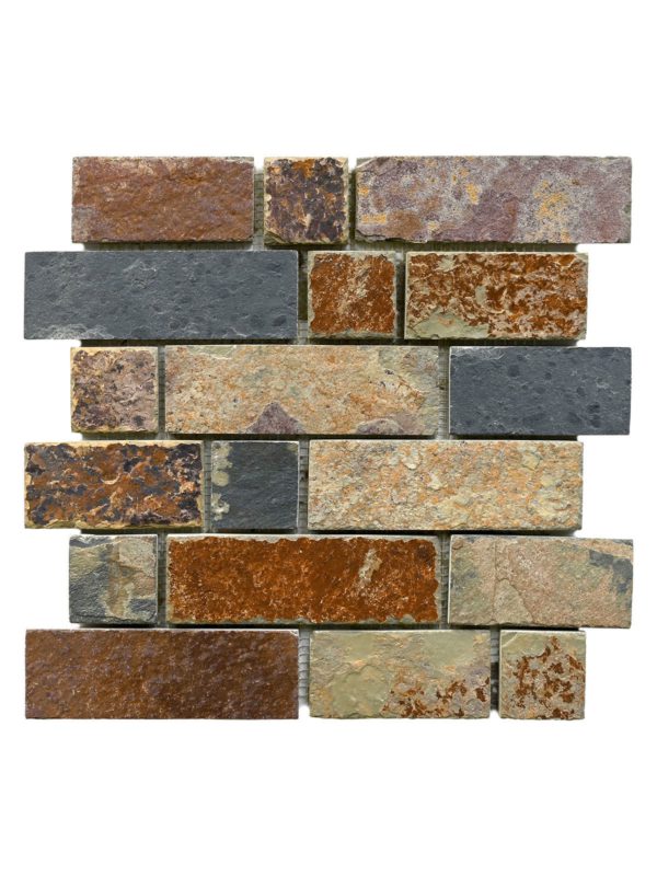Rusty brown slate stone subway mosaic backsplash tile BA1063 1