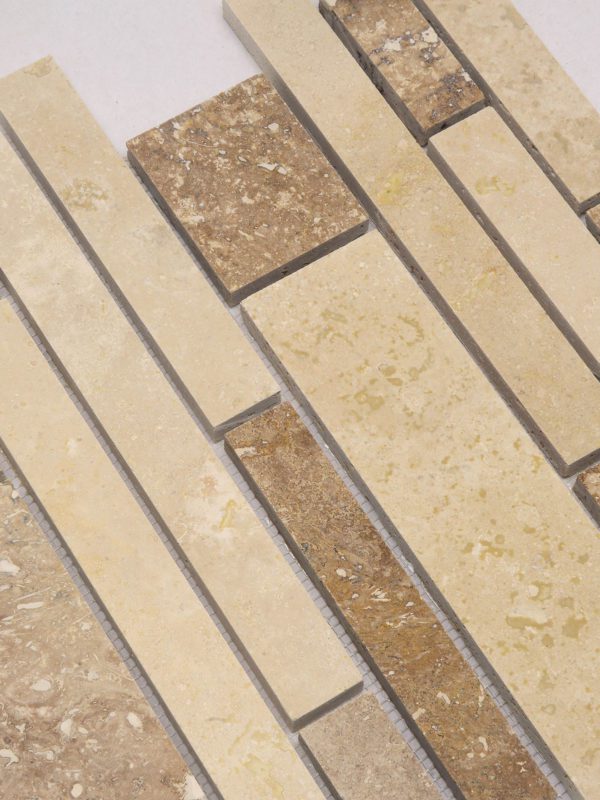 Brown beige travertine subway mosaic backsplash tile 7 BA1024