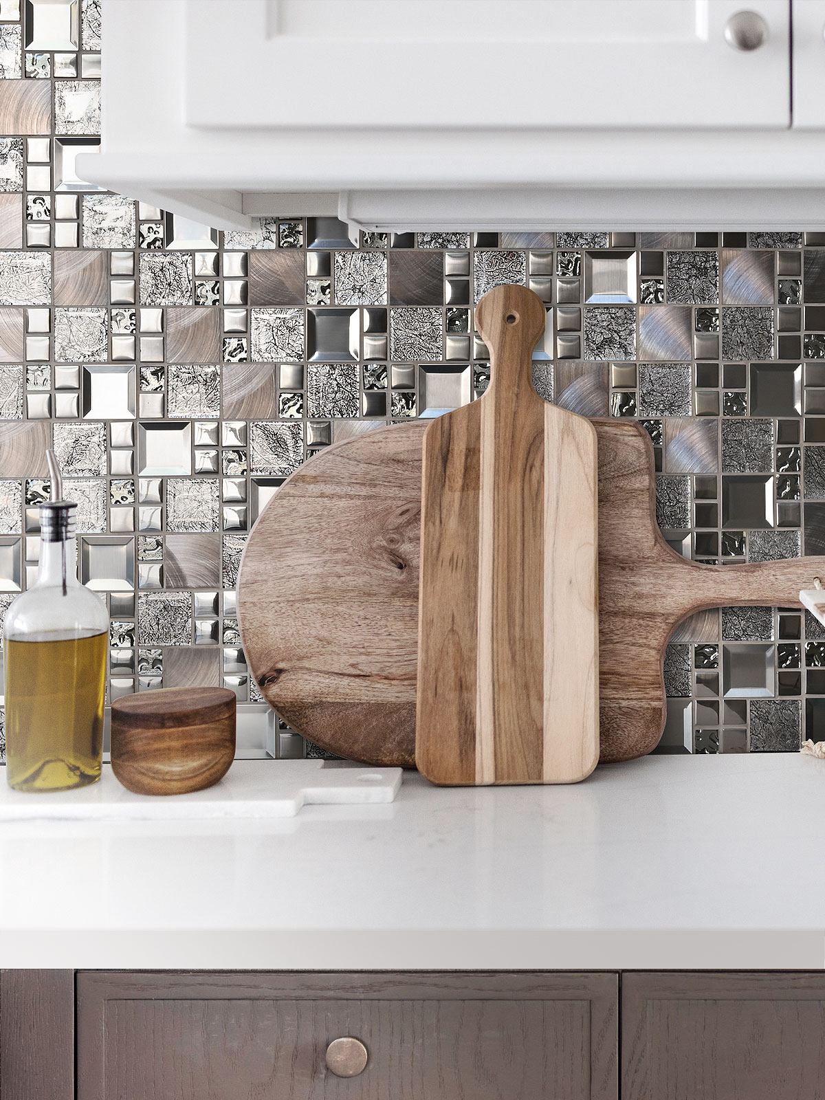 white cabinet countertop modern backsplash tile BA62010