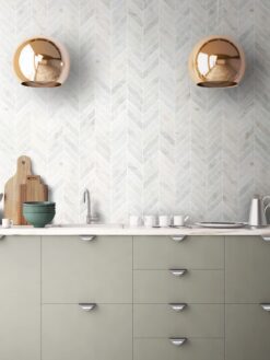 White modern marble chevron mosaic backsplash tile cabinet calacatta gold countertop BA631613