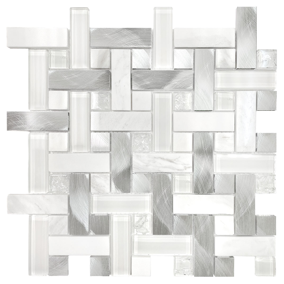 Modern White Metal Marble Glass Backsplash Tile BA1215