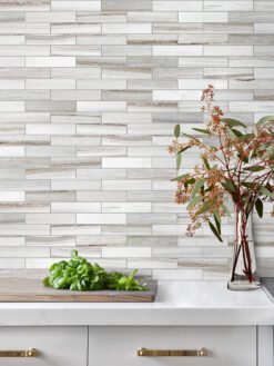 Modern Subway Rosewood and Gray Marble Mosaic Backsplash Tile BA6315