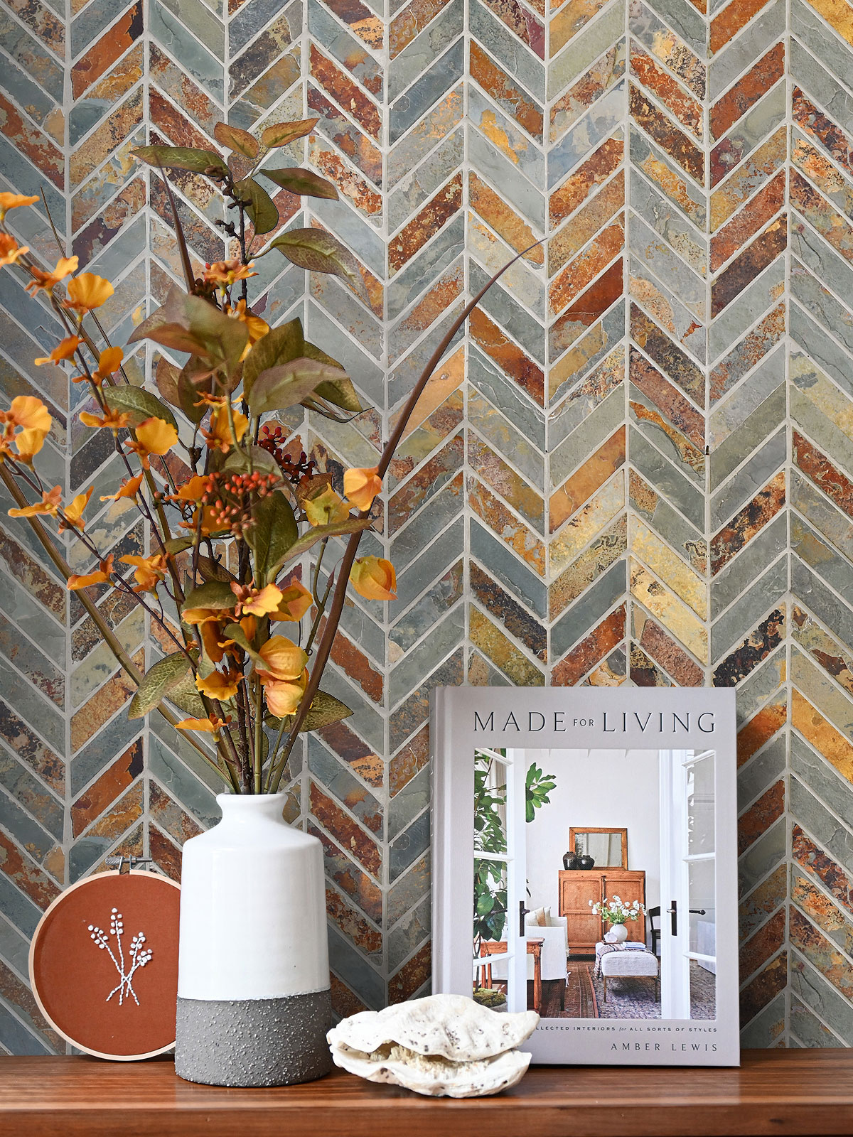 Rusty Brown Chevron Slate Mosaic Tile BA1065