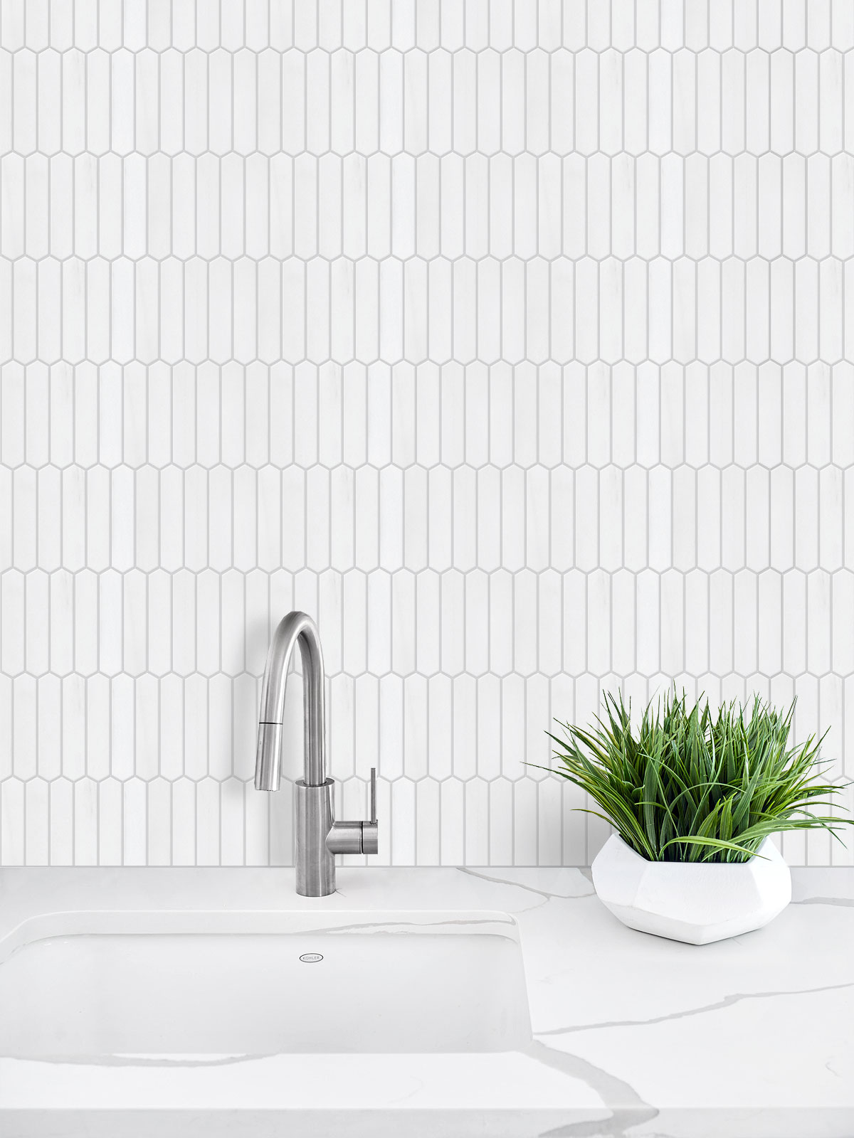 White Marble Small Picket Design Backsplash Mosaic Tile BA6302 1