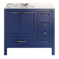 36 inch Navy Blue Single Sink Vanity with porcelain top a