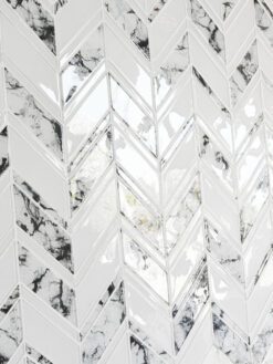 White Chevron Marble Look Glass Mosaic Backsplash Tile BA55063