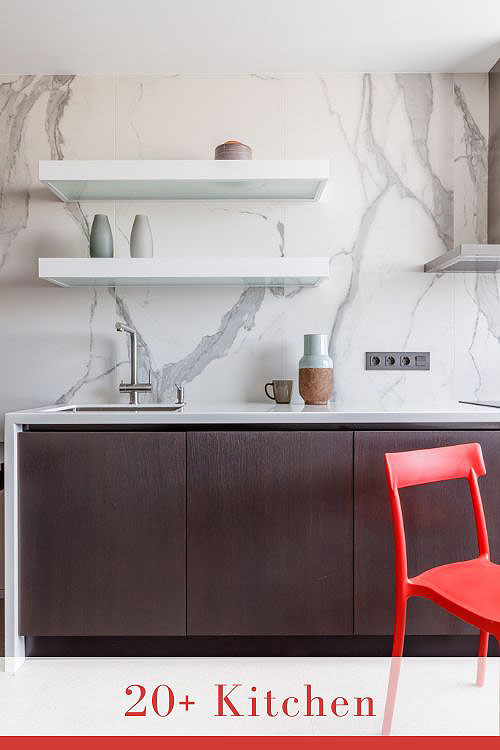 Backsplash for Dark Cabinets and Light Countertops Contrasting Look