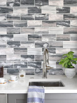 Gray Cabinet Gray Beige Subway Glass Backsplash Tile BA8010