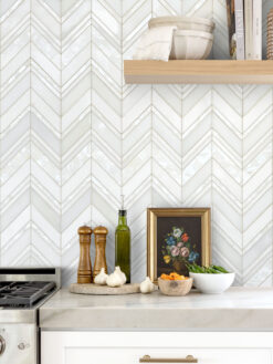 Marble Countertop with Chevron Pearl Marble Backsplash Tile BA8030