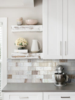 Gray Countertop with Beige Brown Glass Tile BA7015 Subway