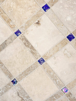 Light Travertine Tile with Blue Glass BA1029 2